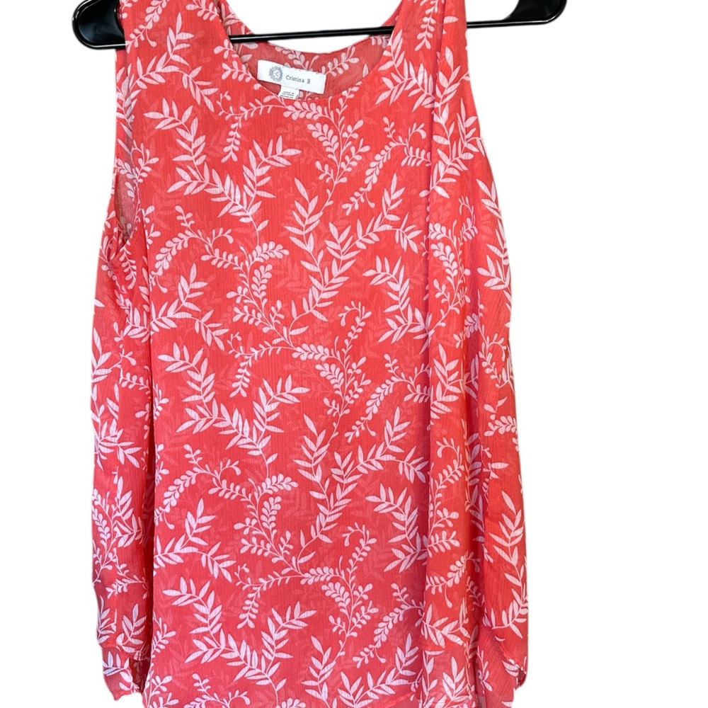 CRISTINA B- Casual Coral Leaf-Print Sleeveless Tank Top